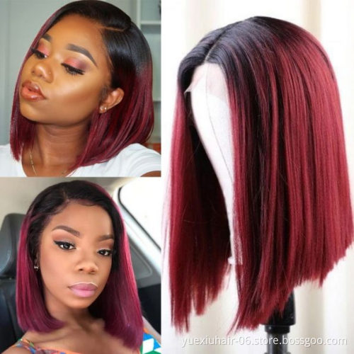 wholesale 100% Human Cuticle Aligned raw Virgin remy Hair Pre-Plucked  Brazilian Lace closure Front highlight Bob Wigs vendor
